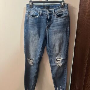 Judy Blue Women's Faded Blue Skinny Jeans with Knee Distressing